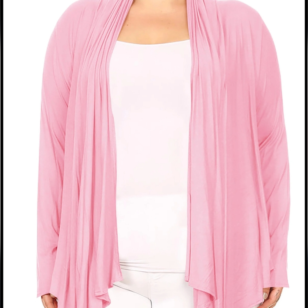 Chic Light Pink Open Waterfall Plus Size Cardigan Sweater